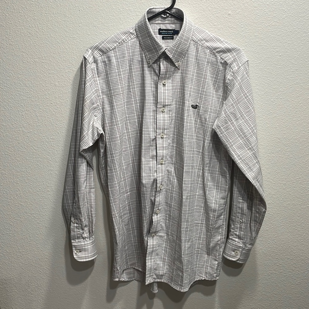 Southern Marsh Shenandoah Performance Check Dress Shirt - Burnt Taupe & White